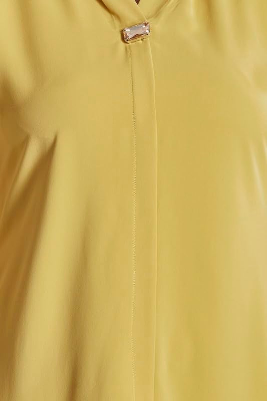 nioni Women’s Solid Tunic with Fashionable V-Fold Neck | Micro Pleated Rayon Kurti | Lycra Material | 3/4th Sleeve Short Kurta for Woman & Girl (Lemon Yellow, M) - Image 4