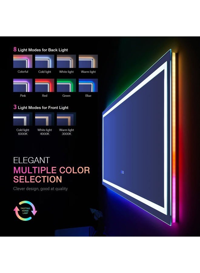 LOAAO 60X28 RGB LED Bathroom Mirror with Lights, Large, Anti-Fog, Dimmable Lighted Bathroom Vanity Mirror, Colorful Multiple Light Modes, RGB Backlit + Front Light, Memory Function - Image 4
