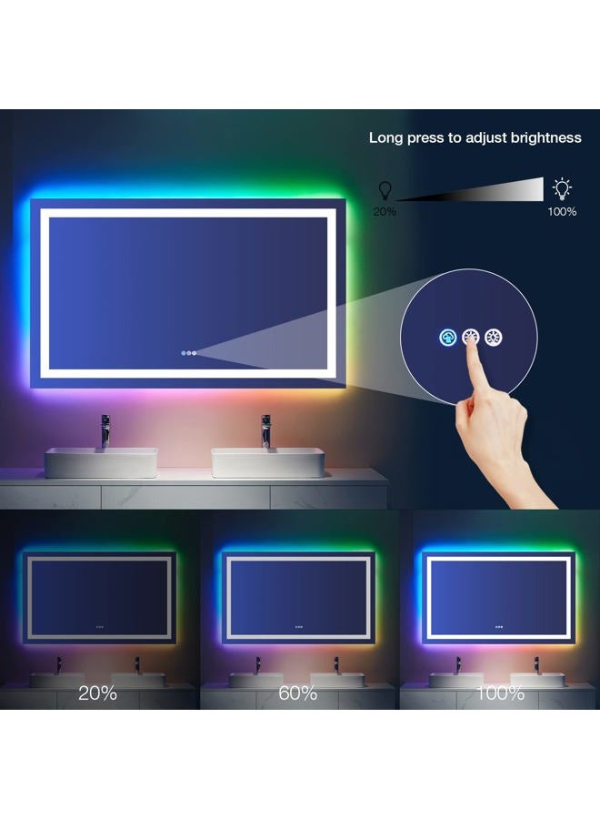 LOAAO 60X28 RGB LED Bathroom Mirror with Lights, Large, Anti-Fog, Dimmable Lighted Bathroom Vanity Mirror, Colorful Multiple Light Modes, RGB Backlit + Front Light, Memory Function - Image 5