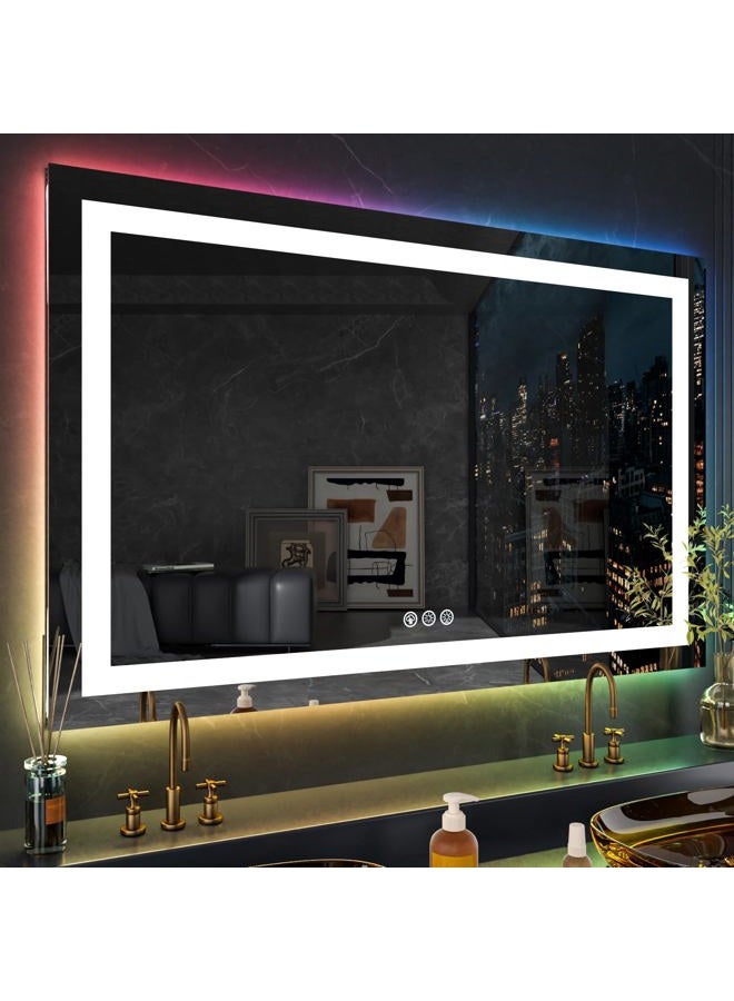 LOAAO 60X28 RGB LED Bathroom Mirror with Lights, Large, Anti-Fog, Dimmable Lighted Bathroom Vanity Mirror, Colorful Multiple Light Modes, RGB Backlit + Front Light, Memory Function - Image 2