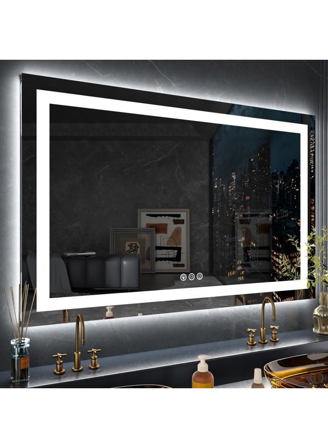 LOAAO 60X28 RGB LED Bathroom Mirror with Lights, Large, Anti-Fog, Dimmable Lighted Bathroom Vanity Mirror, Colorful Multiple Light Modes, RGB Backlit + Front Light, Memory Function - Image 1