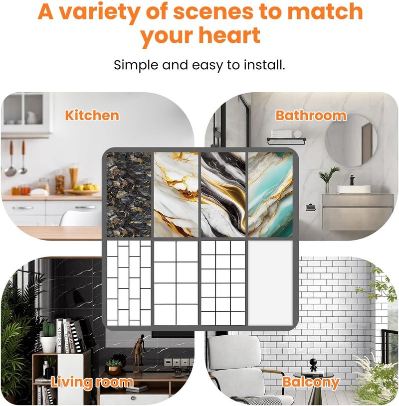 KASTWAVE Marble Peel and Stick Wall Tiles 60x30cm - Thickened Waterproof PVC Tile Stickers, 10pcs Self-Adhesive Decorative Panels for Kitchen Backsplash, Bathroom, Living Room, Bedroom - Image 5