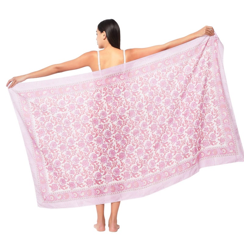 parihan Cotton Block Print long Beach Pareo Sarong Swimsuit Cover Ups Women Wrap - Image 5