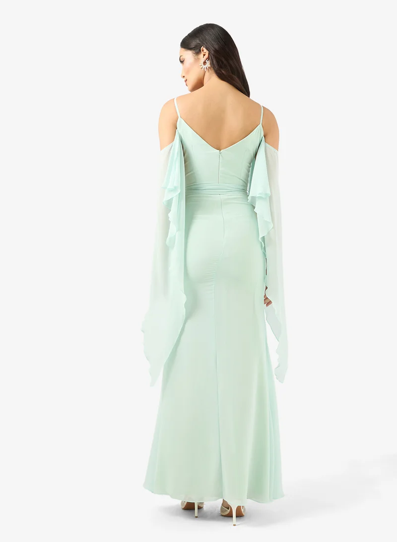Rene Cascading Ruffle Cold-Shoulder Maxi Dress