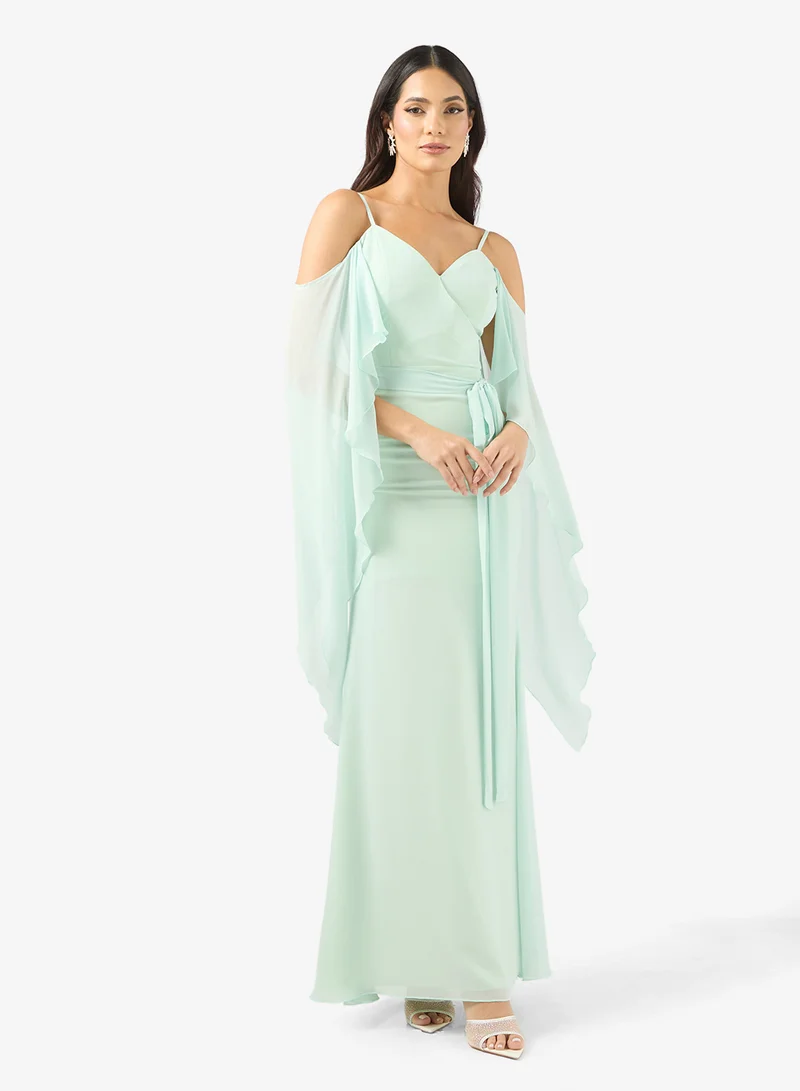 Cascading Ruffle Cold-Shoulder Maxi Dress
