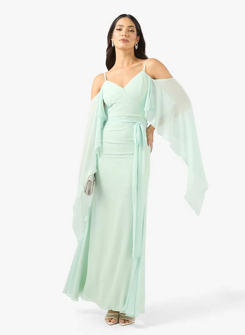 Rene  Cascading Ruffle Cold-Shoulder Maxi Dress for Women | Best Price UAE