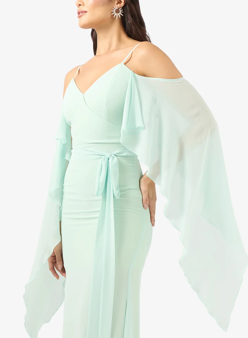 Rene  Cascading Ruffle Cold-Shoulder Maxi Dress for Women | Best Price UAE