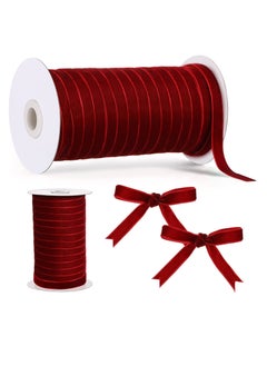 Peachjoy Vintage Velvet Ribbon Single Face Spool Satin Velvet Ribbon for Wreath Decoration DIY Bow Craft Gift Wrapping (Burgundy, 1cm, 50 Yard)  - Image 1