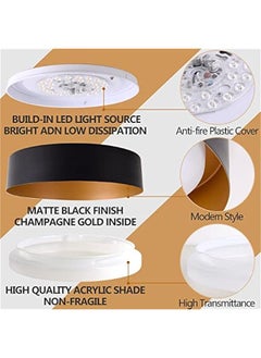 Arabest Matte Black and Gold LED Flush Mount Ceiling Light, 12.5 inch, Dimmable, 3000K Warm White, 18W, Perfect for Bedroom and Hallway - Stylish Outdoor Lighting Fixture (Equivalent to 100W)  - Image 2