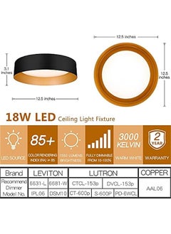 Arabest Matte Black and Gold LED Flush Mount Ceiling Light, 12.5 inch, Dimmable, 3000K Warm White, 18W, Perfect for Bedroom and Hallway - Stylish Outdoor Lighting Fixture (Equivalent to 100W)  - Image 3