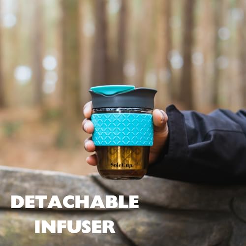 SoleCup. Travel Mug Loose Tea Infuser - Detachable Tea Strainer with Spillproof Lid - BPA-Free Reusable Glass Travel Coffee Cup with Silicone Band (Ice Cream, 12oz) - Image 4