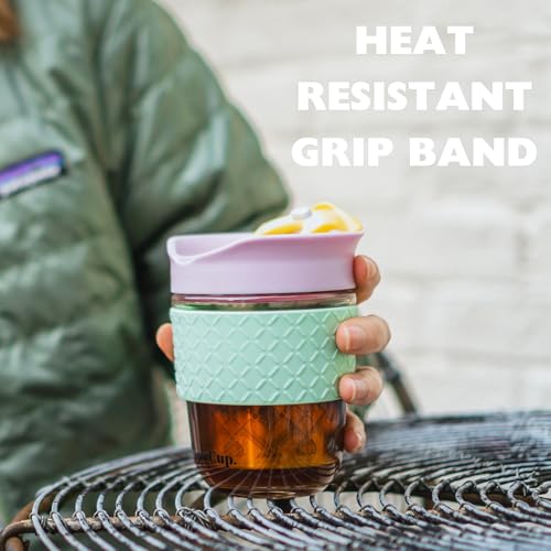 SoleCup. Travel Mug Loose Tea Infuser - Detachable Tea Strainer with Spillproof Lid - BPA-Free Reusable Glass Travel Coffee Cup with Silicone Band (Ice Cream, 12oz) - Image 3