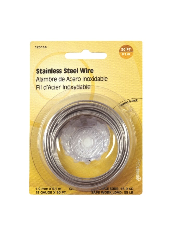 Hillman 19-Gauge High Grade Corrosion Resistant Solid Stainless Steel Wire Silver 1 mm x 9.1 m 5037023