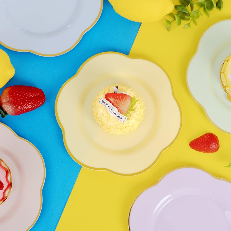 Liacere 50PCS Yellow Plastic Plates - Heavy Duty Disposable -Yellow and Gold Include 25PCS 7inch and 25PCS 10inch Plates for Mother's Day & Baby Shower - Image 4