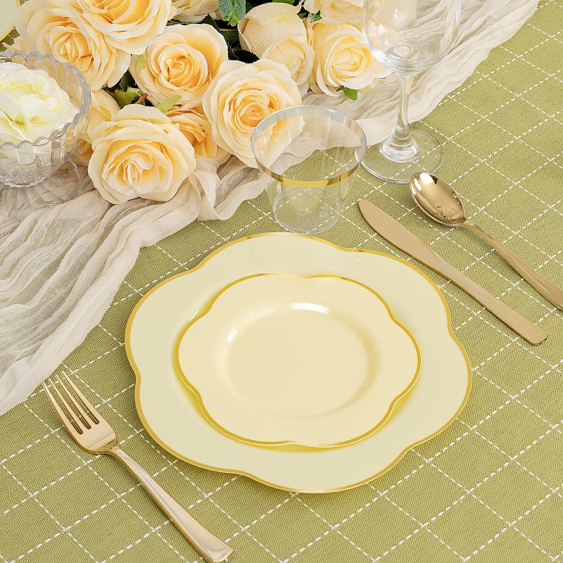 Liacere 50PCS Yellow Plastic Plates - Heavy Duty Disposable -Yellow and Gold Include 25PCS 7inch and 25PCS 10inch Plates for Mother's Day & Baby Shower - Image 3