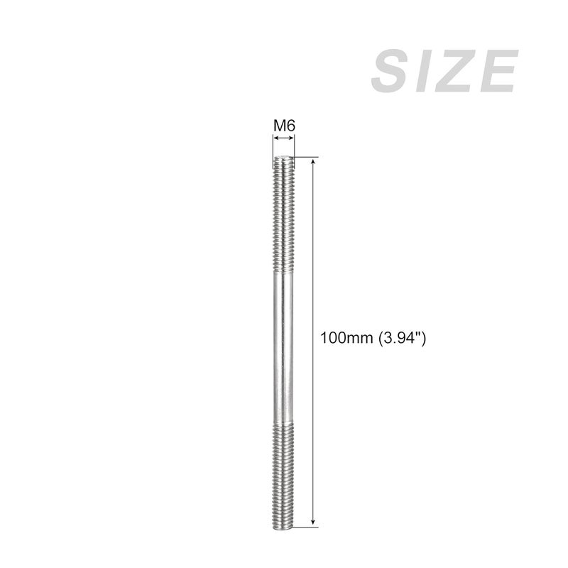METALLIXITY Double Ended Stud Screws (M6 Thread 100mm Length) 5pcs, 304 Stainless Steel Dual Threaded Rod Bolts - for House Maintenance - Image 2