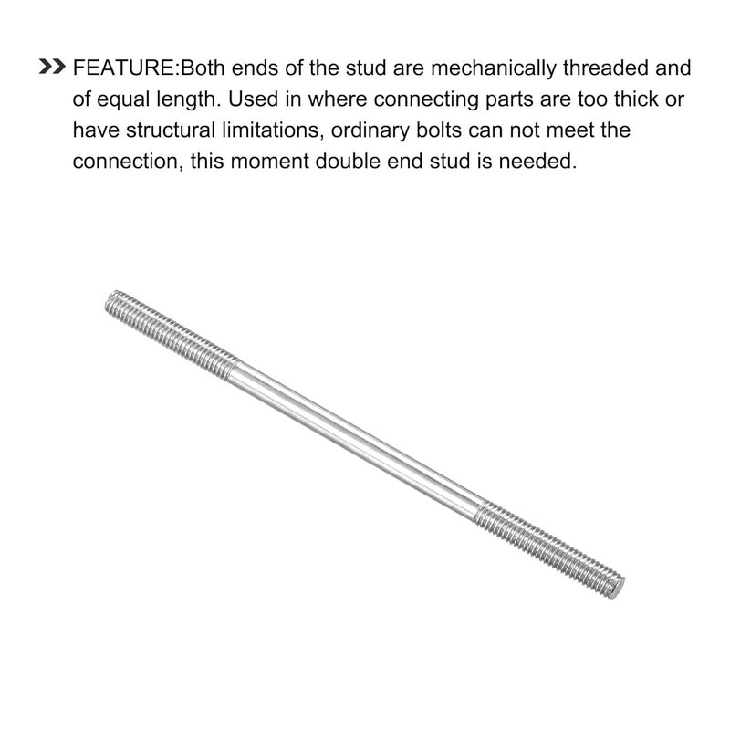 METALLIXITY Double Ended Stud Screws (M6 Thread 100mm Length) 5pcs, 304 Stainless Steel Dual Threaded Rod Bolts - for House Maintenance - Image 4