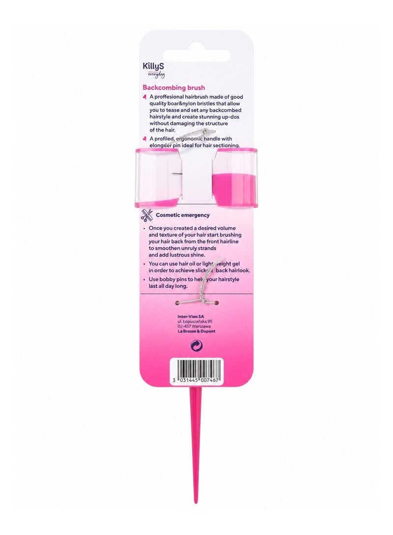 KillyS Everyday Professional Backcombing Brush – Boar & Nylon Bristles for Effortless Volume and Hair Sectioning – Pink - Image 2