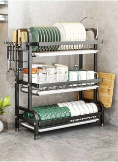 POWER 2-Tier Black Stainless Steel Cutlery Organizer - Adjustable Rustproof Kitchen Utensil Holder with Drainer - Large Capacity Dish Rack  - Image 4