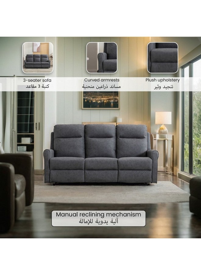 Micasa 3-Seater Elegant and Modern Design Recliner Sofa Grey 105 x 92 x 198 cm SX-81432-3 GREY - Image 5