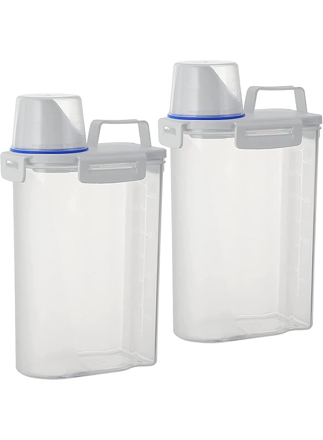 S-TOP 2Pcs Cereal Containers Set | 2.5L / 2KG Capacity Airtight Food Storage Container | BPA Free Plastic Rice Storage Bin/Dispenser + Measuring Cup & Pour Spout - Image 1