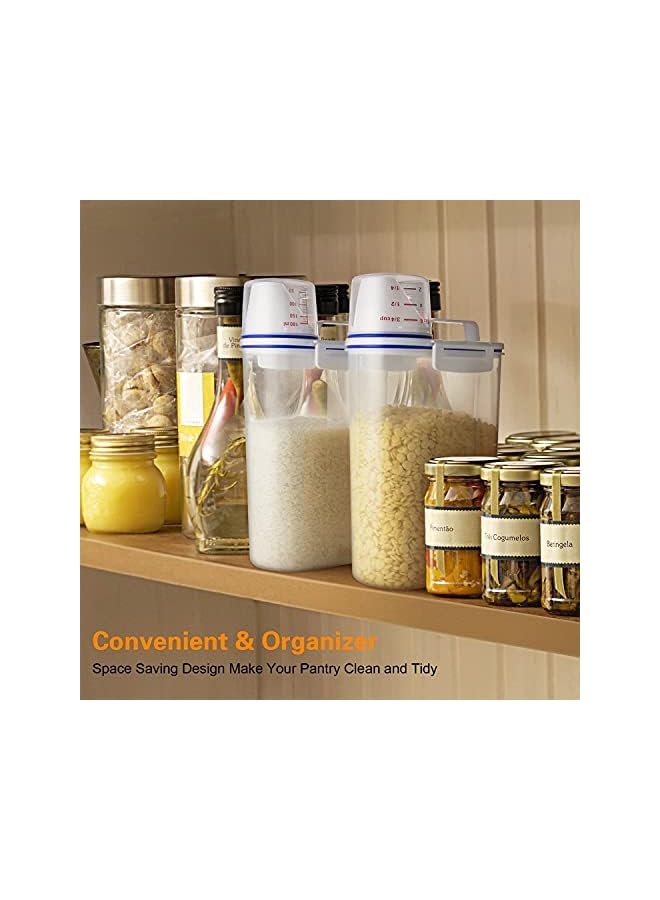 S-TOP 2Pcs Cereal Containers Set | 2.5L / 2KG Capacity Airtight Food Storage Container | BPA Free Plastic Rice Storage Bin/Dispenser + Measuring Cup & Pour Spout - Image 4