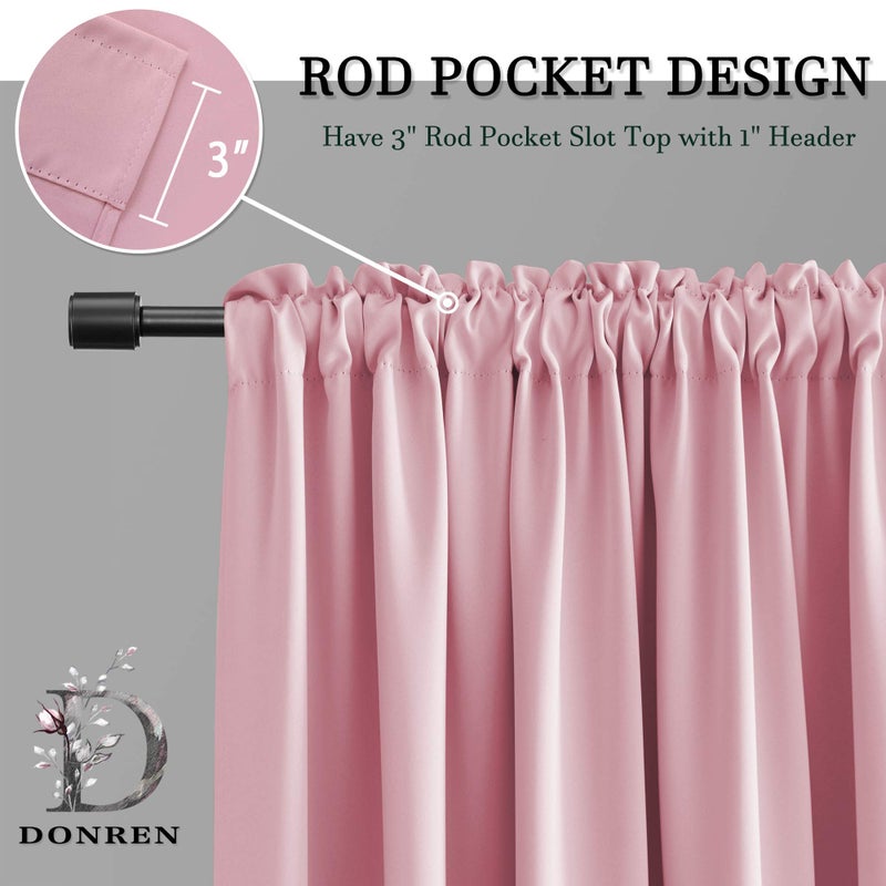 DONREN Pink Room Darkening Curtains for Bedroom Girls - Home Decoration Privacy Protection Thermal Insulated Blackout Window Drape with Rod Pocket (Set of 2 Panels,42 x 54 Inch) - Image 4