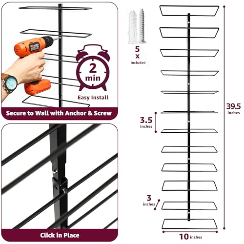 Sorbus Wall Mount Wine Rack – Holds 12 Bottles – Black Metal Wine Bottle Holder for Wall, Modern Wine Rack for Home Bar, Kitchen - Image 3