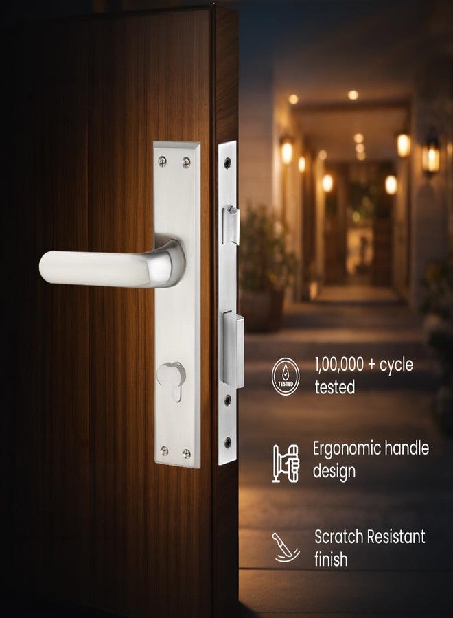 Link Curve Mortise Lock |for Main & Internal Door in Home/Office/Hotel | 10 Inches Heavy Duty Handle Set with One Side Key Access, 3 Keys |SS Finish|5 Years Warranty - Image 2