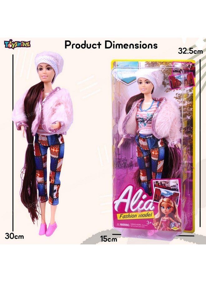 Toyshine Alia Doll with Fluffy Pink Jacket Winter Fantasy Pretend Play Gift for Girls Kids Role Play Toy for Age 3+