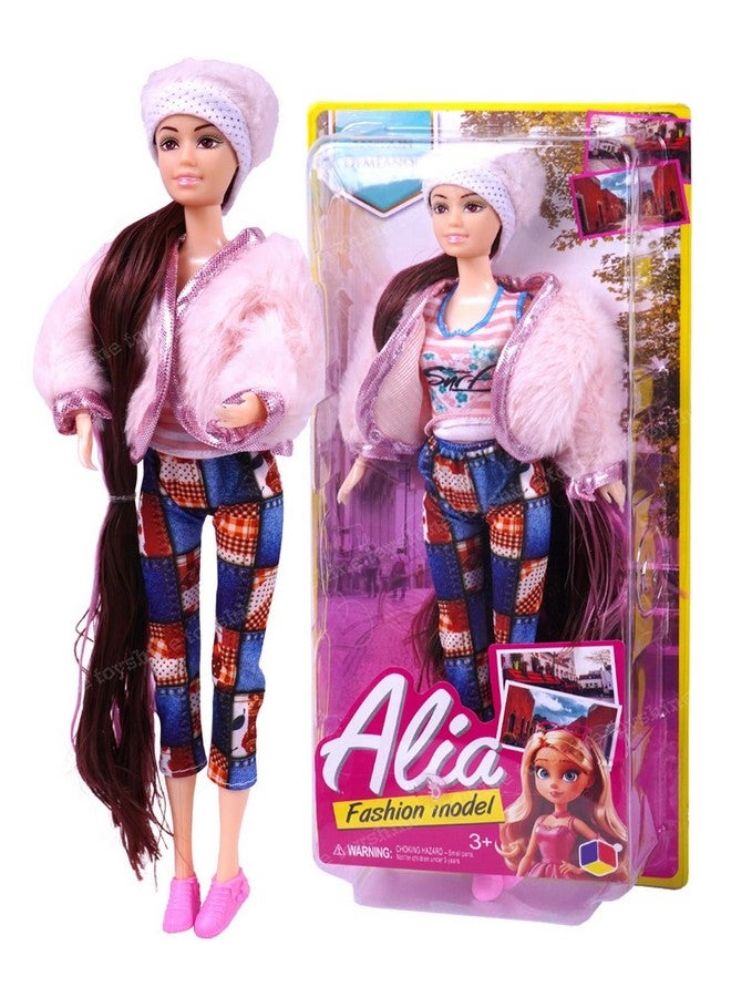 Toyshine Alia Doll with Fluffy Pink Jacket Winter Fantasy Pretend Play Gift for Girls Kids Role Play Toy for Age 3+