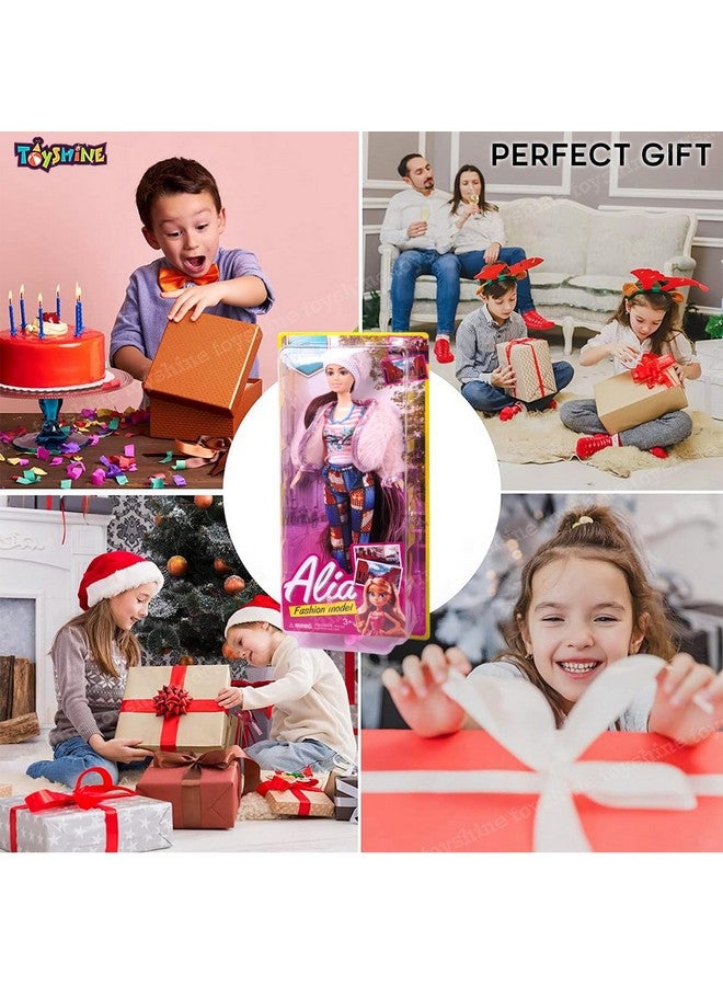 Toyshine Alia Doll with Fluffy Pink Jacket Winter Fantasy Pretend Play Gift for Girls Kids Role Play Toy for Age 3+
