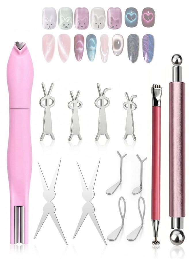 DAWZMR 15 Pieces Double-Head Heart Magnet for Cat Eye Gel Polish Nails, Multifunctional Flower Shape Cateye Nail Magnetic Tool - Image 1