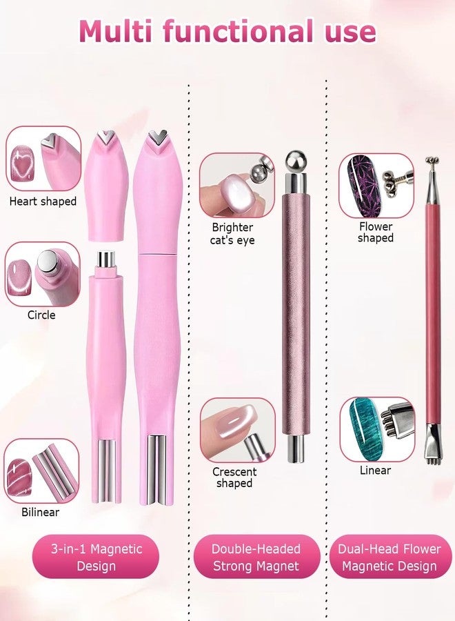 DAWZMR 15 Pieces Double-Head Heart Magnet for Cat Eye Gel Polish Nails, Multifunctional Flower Shape Cateye Nail Magnetic Tool - Image 3