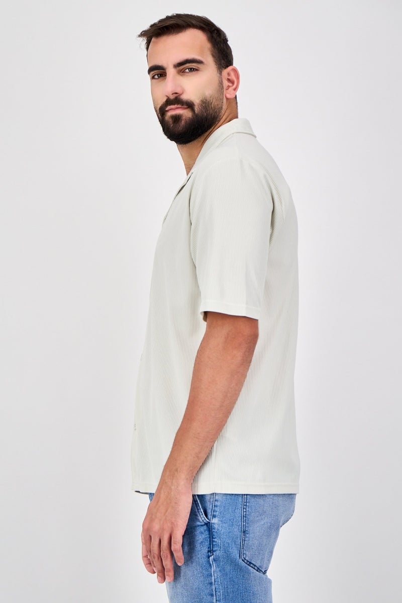 Core Elements Men Regular Fit Textured Short Sleeve Casual Shirt, Cream - Image 2