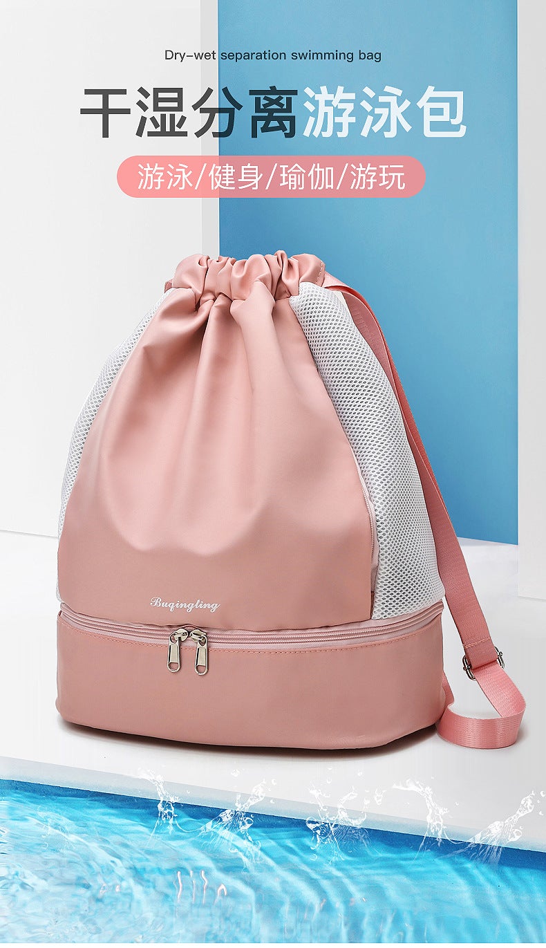 Generic New Dry and Wet Separate Independent Shoe Warehouse Fitness Backpack Drawstring Drawstring Pocket Large Capacity Casual Backpack Storage Bag Pink