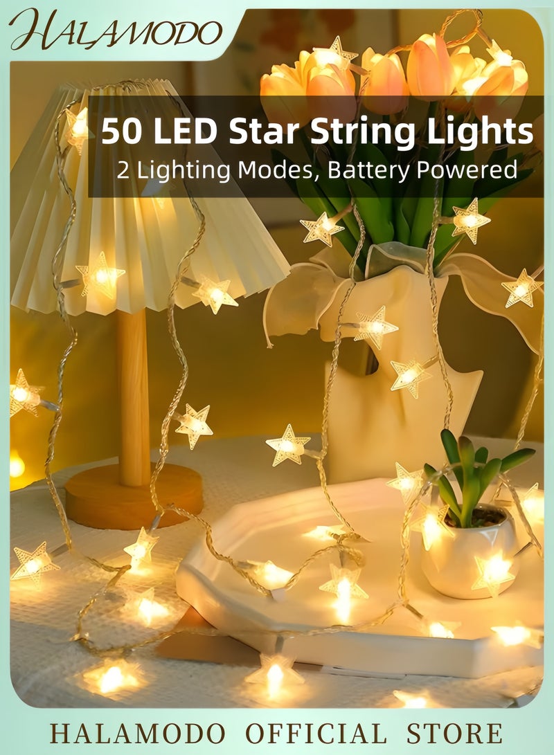 HALAMODO Star 50 Led String Lights White/Gold  - Image 1