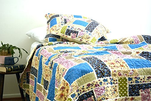 DaDa Bedding DXJ1032691 Colorful Cotton Patchwork 5Piece Quilt Set King Blue