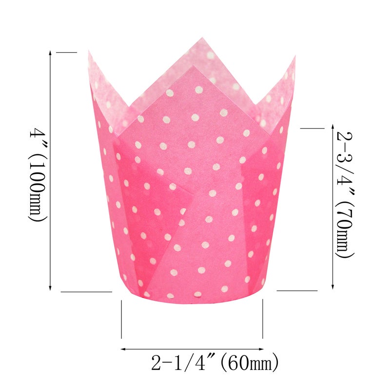 QLSmypkg Large Muffin Greaseproof paper Baking cupcake cups, 2-1/4" x 4" Blue,Yellow,Pink,Purple printed with Polka Dot(each colour about 32 pcs, total 125 pcs) Tulip Baking Cup(Large) (125, Multi) - Image 2