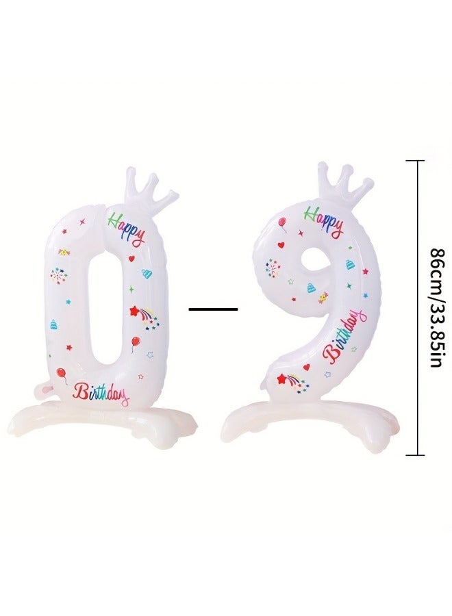 1PC 32-inch white three-dimensional crown-shaped aluminum foil digital balloons, Applications: decorations for birthday celebrations, wedding anniversaries, and party supplies. - Image 2