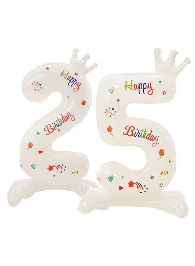 1PC 32-inch white three-dimensional crown-shaped aluminum foil digital balloons, Applications: decorations for birthday celebrations, wedding anniversaries, and party supplies. - Image 4