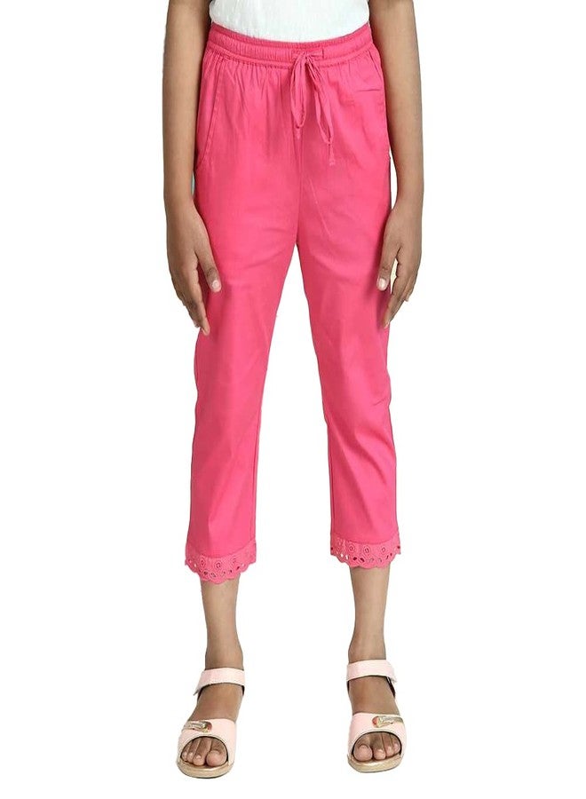 BIBA Solid Cotton Lycra Girls Capris (S21BGKW4138PI002,Pink,7) - Image 1
