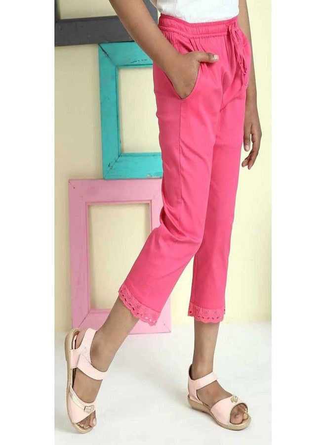 BIBA Solid Cotton Lycra Girls Capris (S21BGKW4138PI002,Pink,7) - Image 4