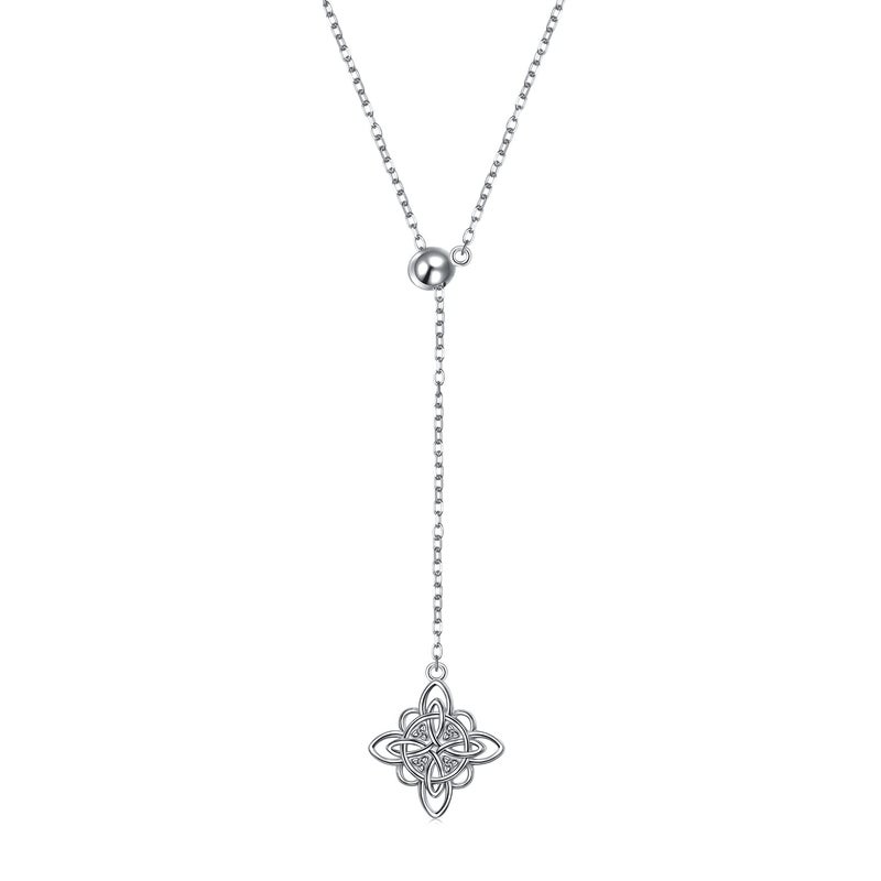 FLYOW 925 Sterling Silver Celtic Jewelry Witches Knot Pendant Adjustable Y Shaped Lariat Necklace for Women Gift - Image 1