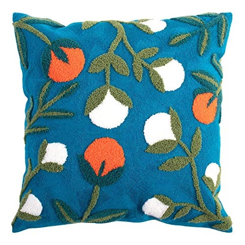 MOCOFO Canvas Embroidered Flower Pillow Case Spring Embroidery Craft Modern Simple Throw Pillow Cover for SofaBedroomOffice Wild Fruit 18x18 - Image 2