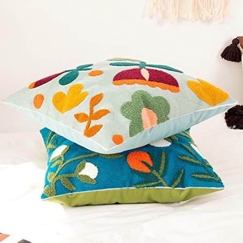 MOCOFO Canvas Embroidered Flower Pillow Case Spring Embroidery Craft Modern Simple Throw Pillow Cover for SofaBedroomOffice Wild Fruit 18x18 - Image 3