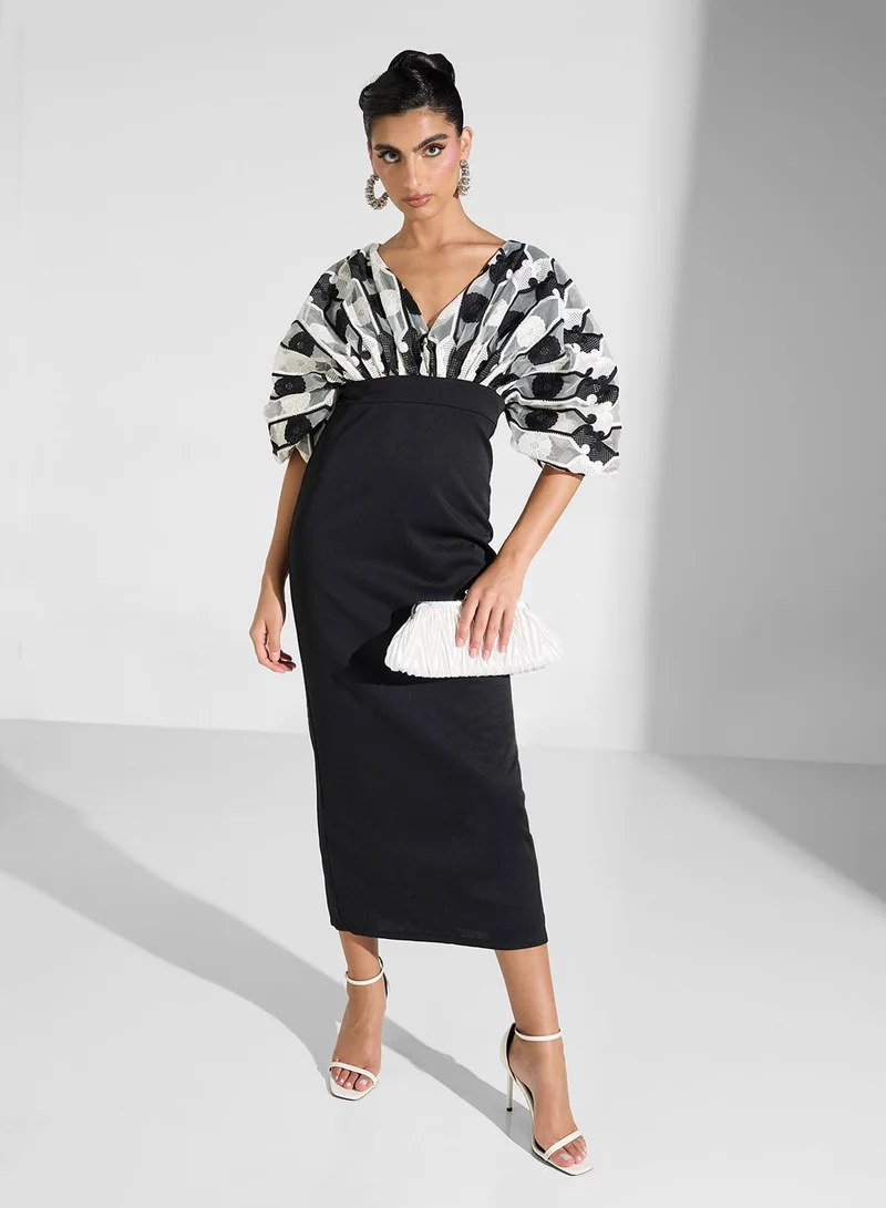 Golden Apple Floral Sleeve Sheath Dress
