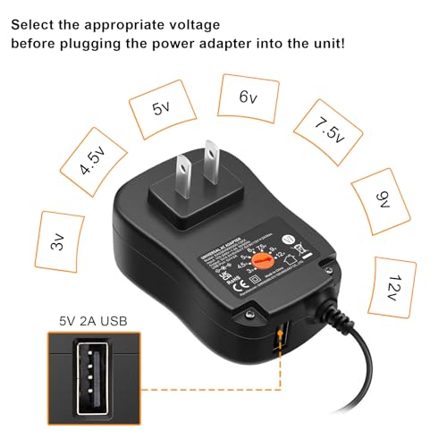 Powseed 36W 3V 4.5V 5V 6V 7.5V 9V 12V 3A DC Power Supply Cord with USB Wall Charger 5V 2A 10W for Phone Security Camera Router Speaker Webcam HUB LED, Universal AC Adapter with 8 Tips Micro USB - Image 3