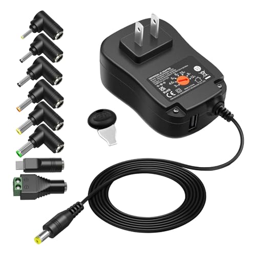 Powseed 36W 3V 4.5V 5V 6V 7.5V 9V 12V 3A DC Power Supply Cord with USB Wall Charger 5V 2A 10W for Phone Security Camera Router Speaker Webcam HUB LED, Universal AC Adapter with 8 Tips Micro USB - Image 1