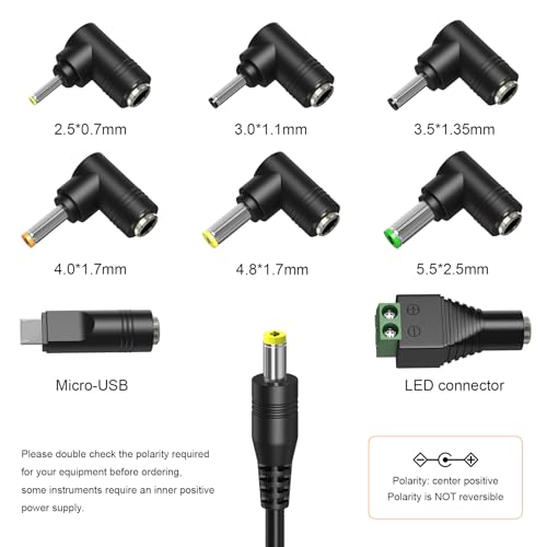 Powseed 36W 3V 4.5V 5V 6V 7.5V 9V 12V 3A DC Power Supply Cord with USB Wall Charger 5V 2A 10W for Phone Security Camera Router Speaker Webcam HUB LED, Universal AC Adapter with 8 Tips Micro USB - Image 4